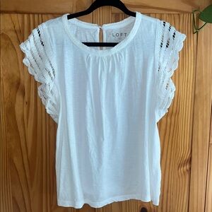 LOFT White Crochet Sleeve t-shirt